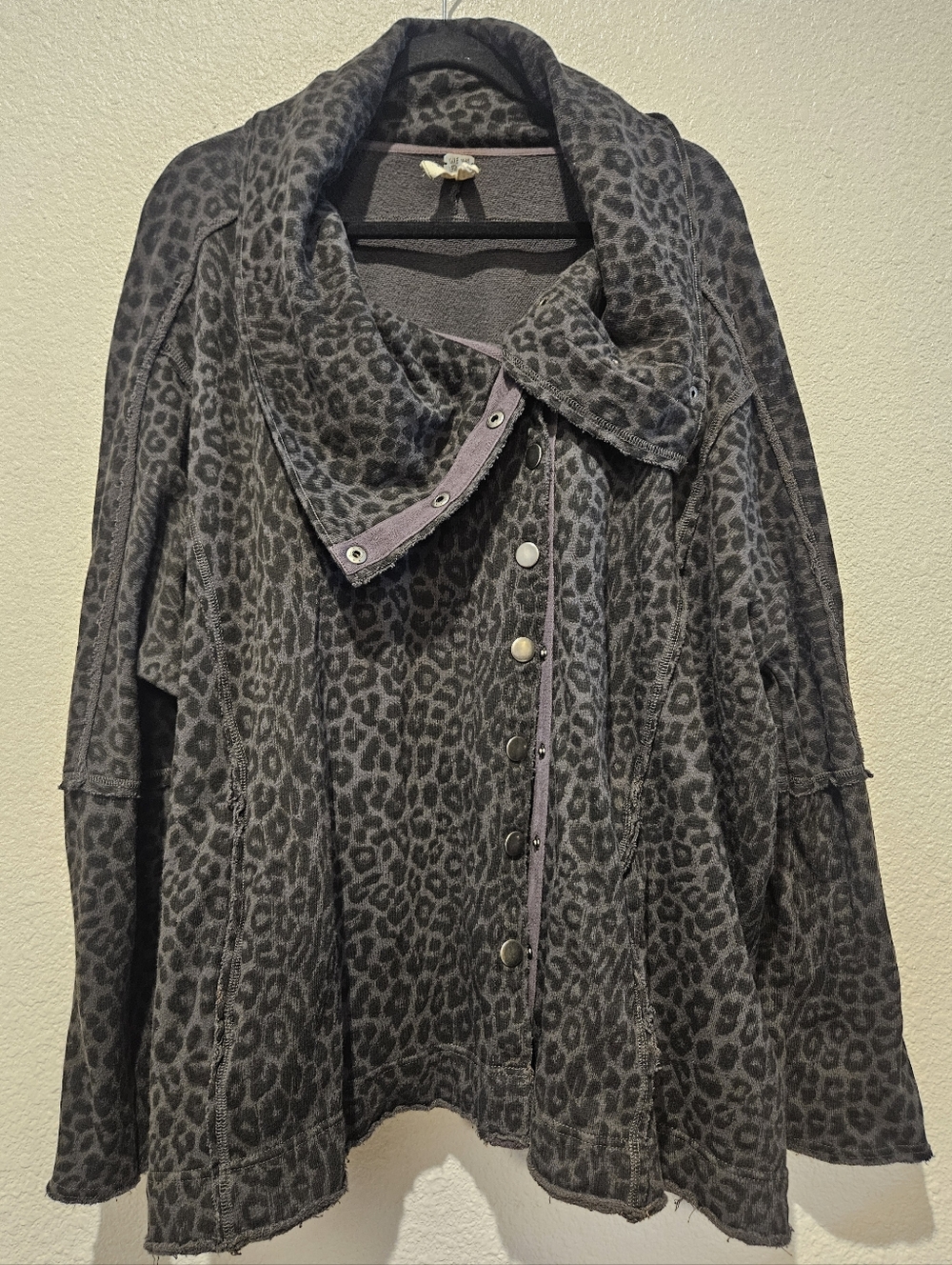 We the Free Free People Oversized Leopard Cowl Snap Cardigan Boxy Jacket Medium